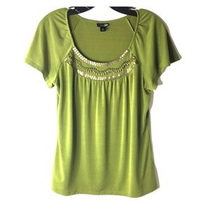 East 5th Top S Beaded Scoop Neck Green *2A